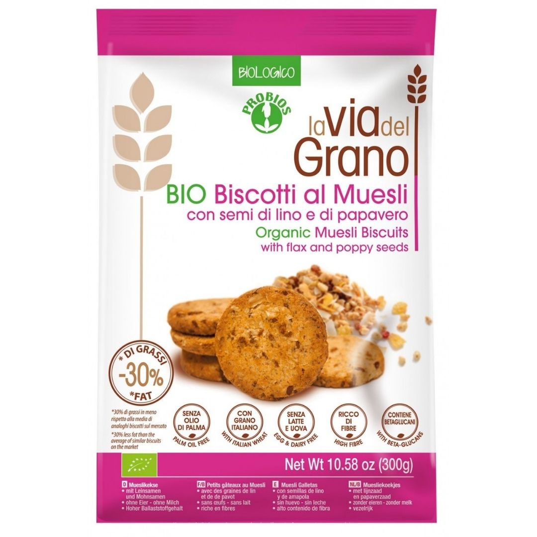 BISCOTTI MUESLI CON SEMI DI LINO E PAPAVERO -30% DI ZUCCHERI